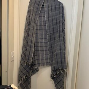 Lightweight Blue Gray Plaid Wrap Scarf